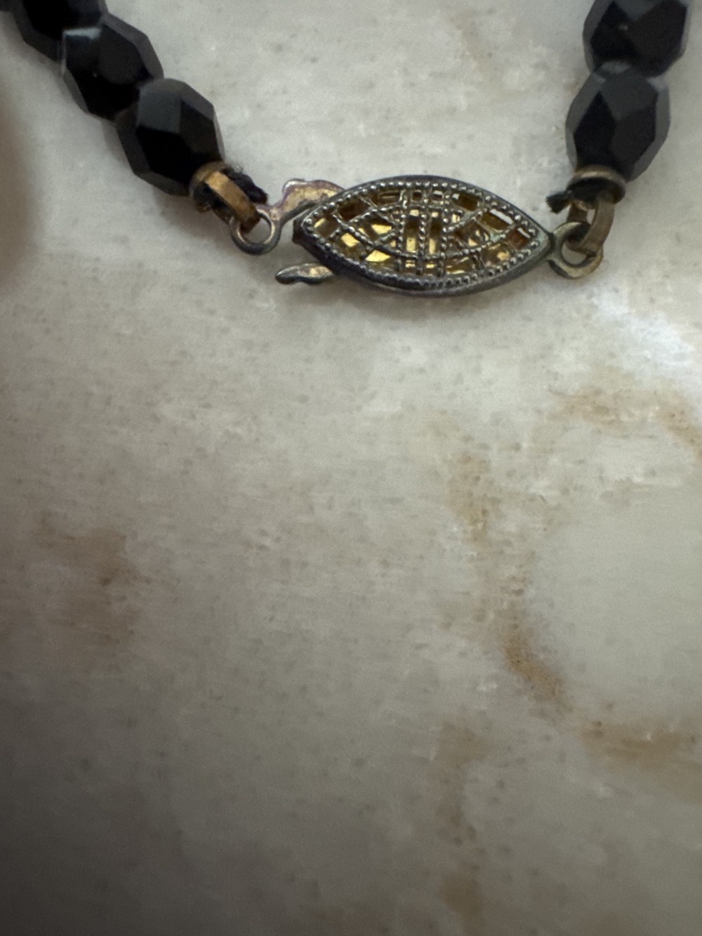 NECKLACE, BLACK GLASS BEADS/GOLD SPACERS