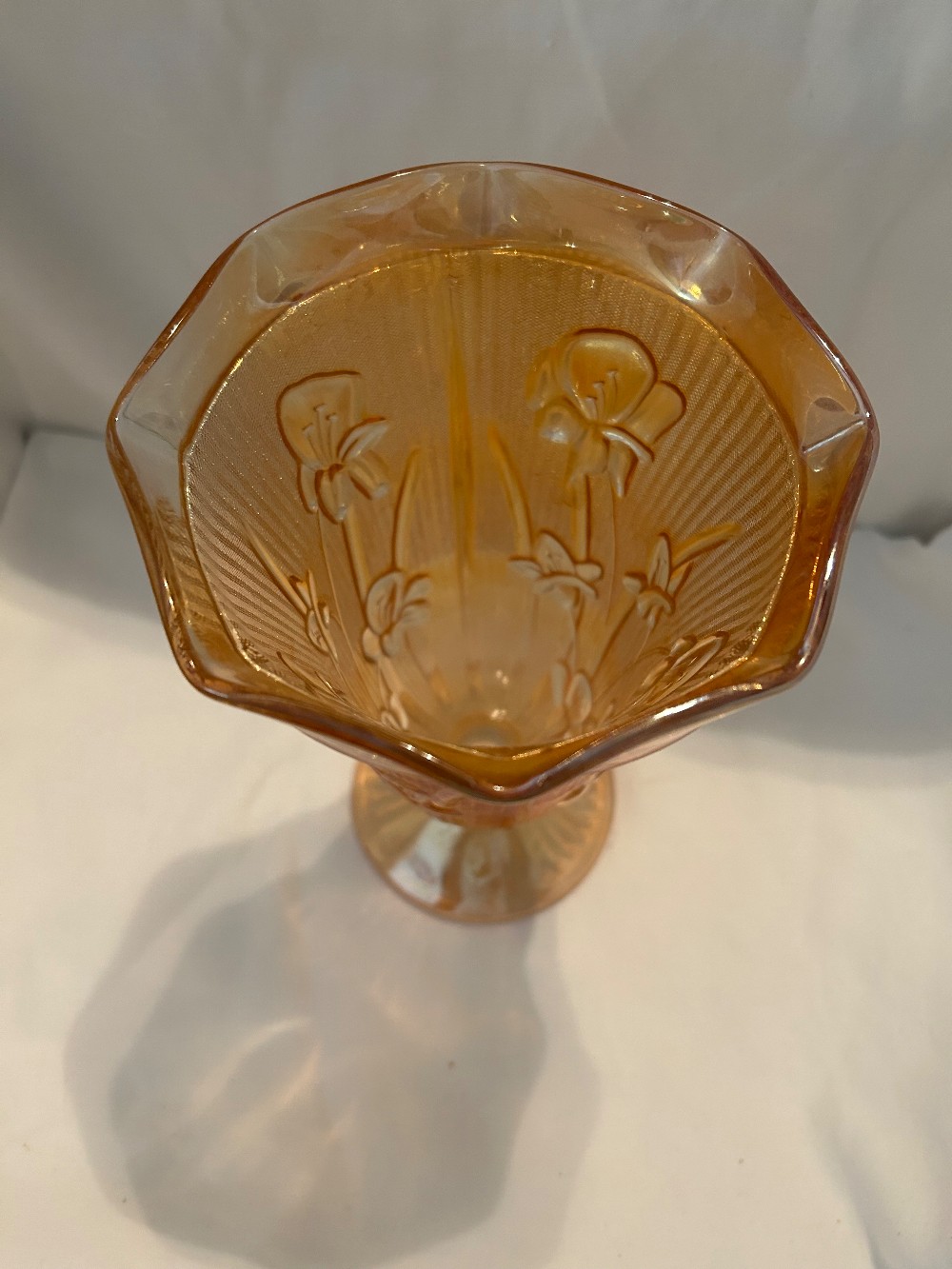 VTG Carnival Glass Vase - marigold / peach lustre carnival glass