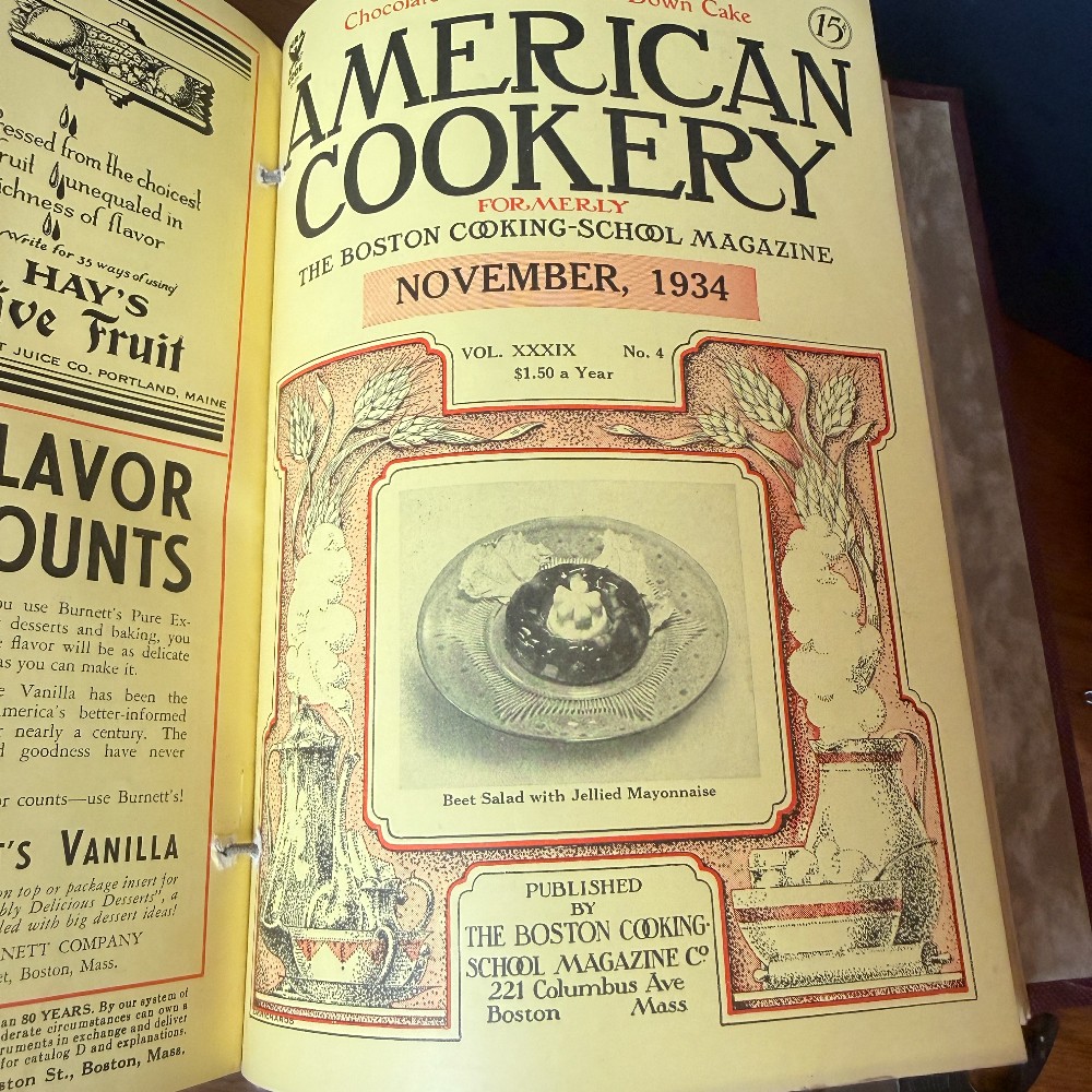 Bound American Cookery Magazine 1933–1935 Burgundy Cloth Kitchen Ephemera - DANA