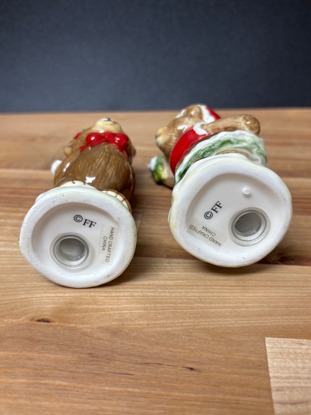 Fitz and Floyd Christmas Teddy Bear Salt & Pepper Shakers Holiday Couple