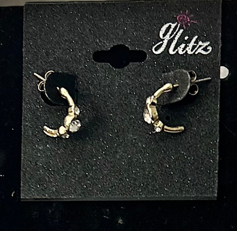 Gold-Toned Crystal C-Shaped Mini Hoop Earrings NWT