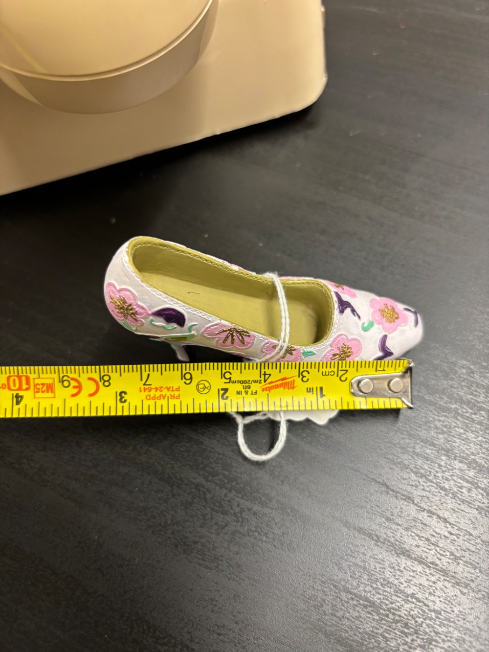 Shoe Miniature Floral High Heel Hand Painted Resin Pink Purple 3 in