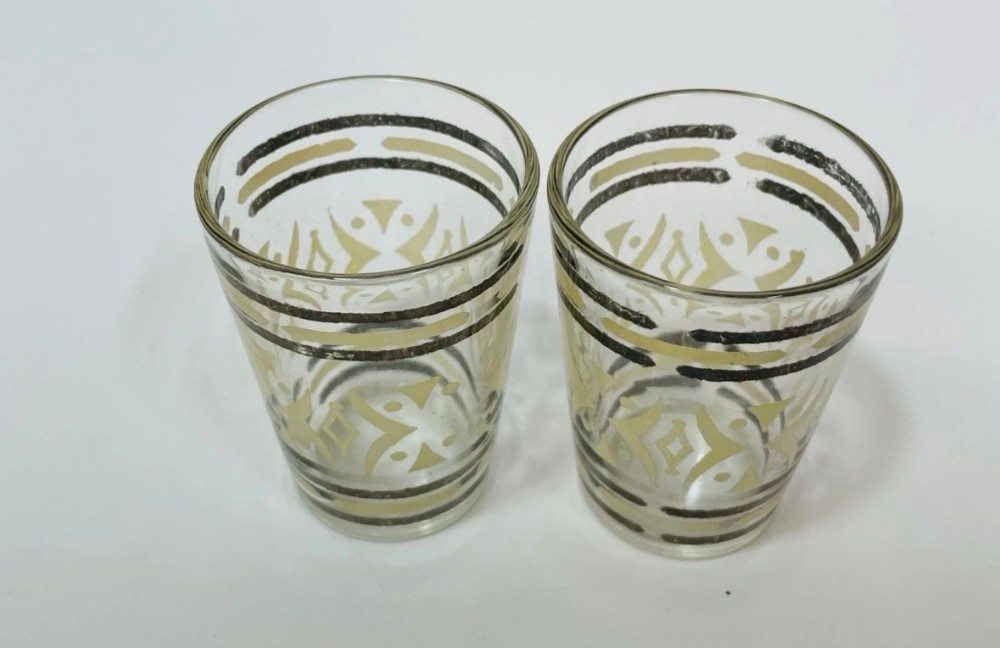 Shot Glasses MCM Gold Black Geometric Barware Mid Century Modern Set of 2