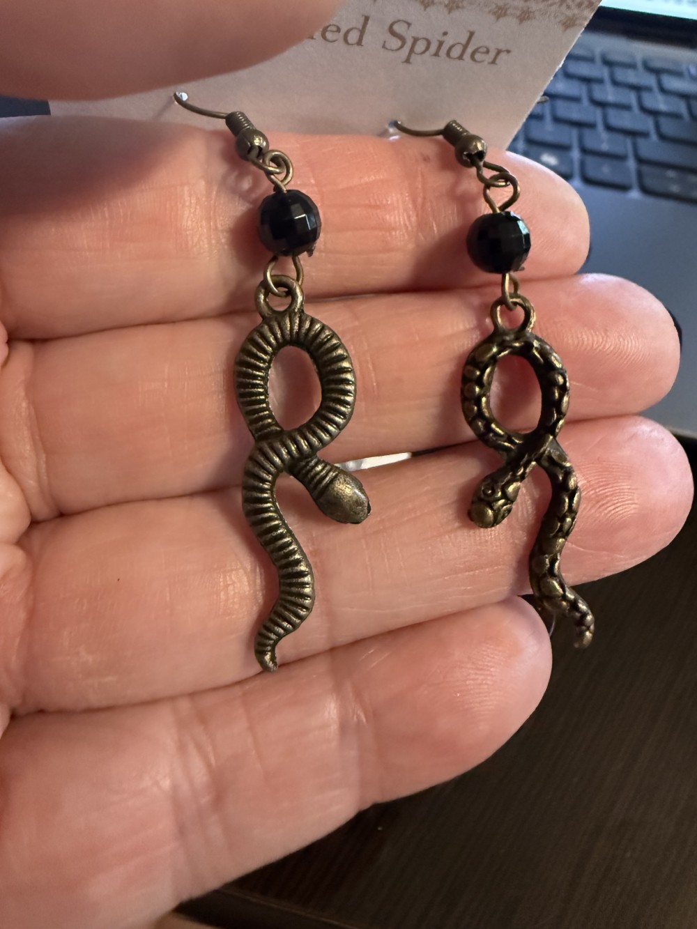 Earrings - Looped Snake Black Bead Snake, Serpent, Snakes, Serpents