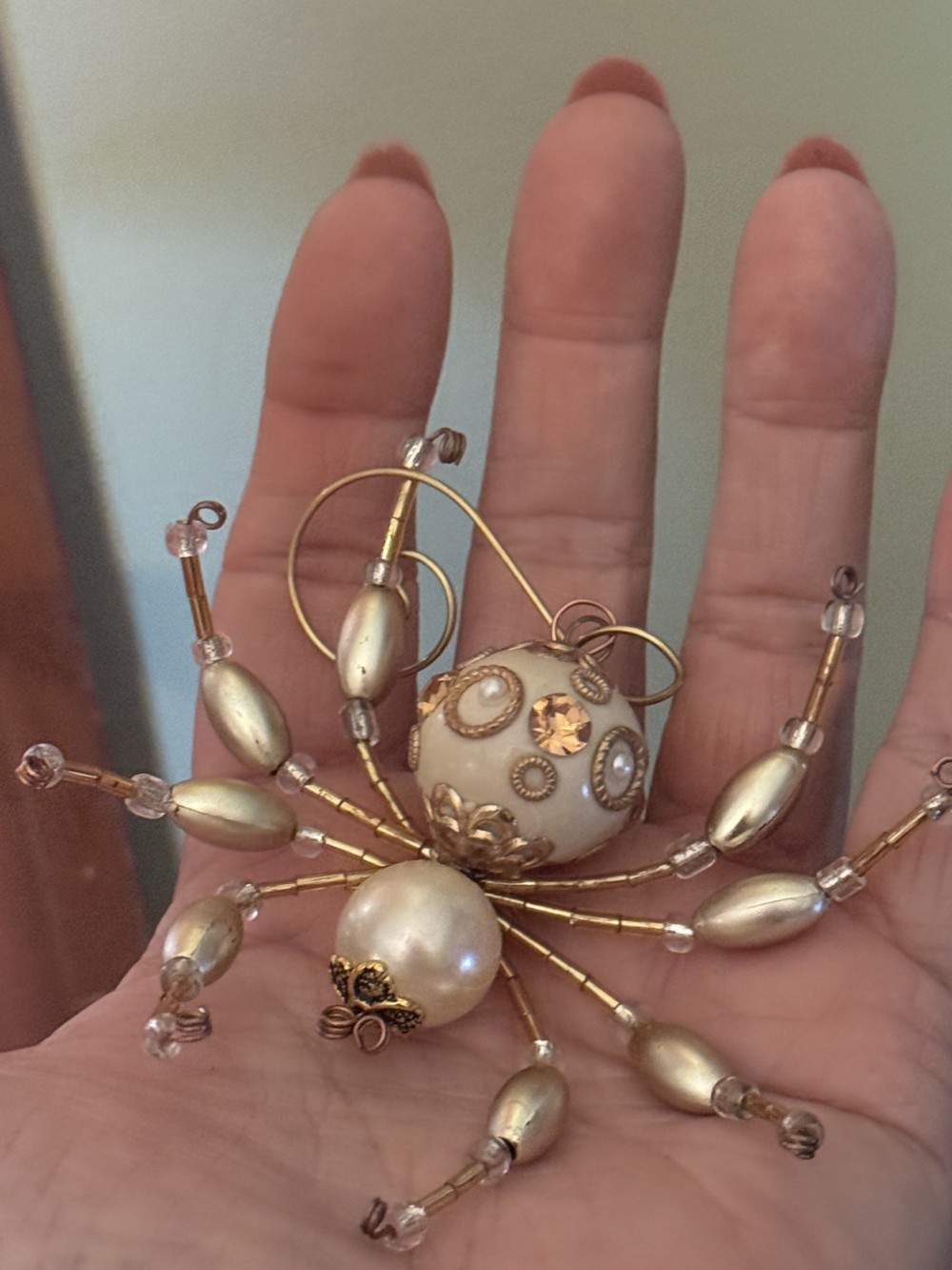 Ornament - Spider - Cream and Gold Embellished