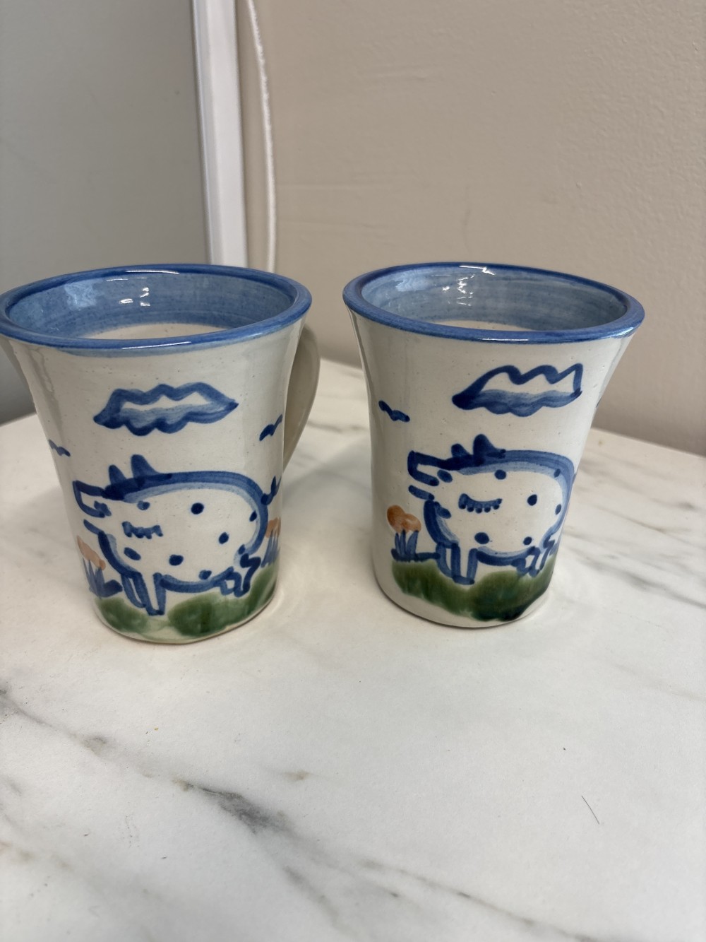 M.A. Hadley Hand Painted Pig Mugs (2)