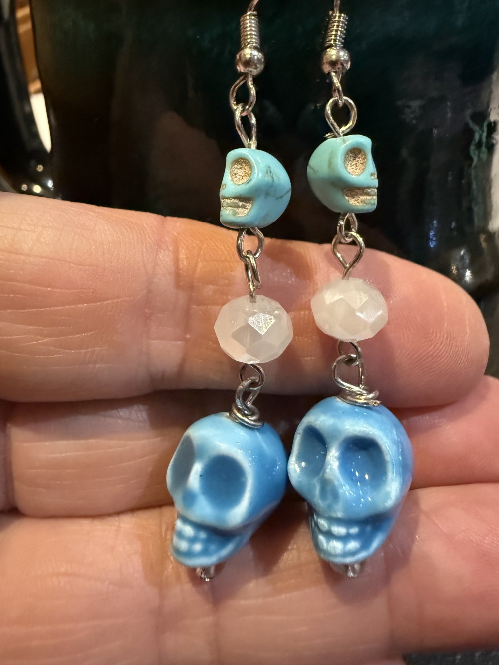 Earrings - Skull Ceramic  with Tiny Skull Bead