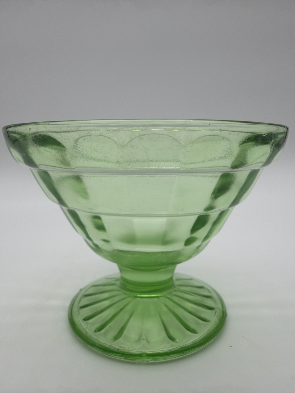 AS IS Vtg Green Uranium Glass Sherbet Dish