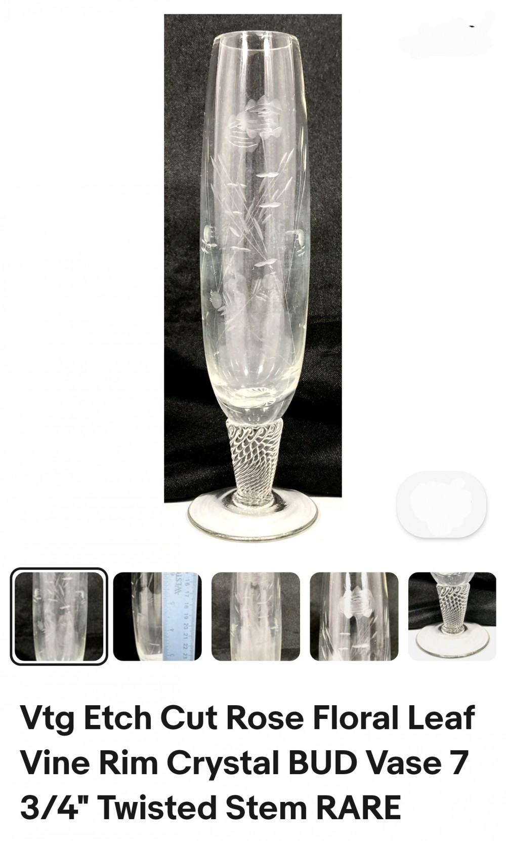 Vintage etched crystal bud vase or champagne flute (each)