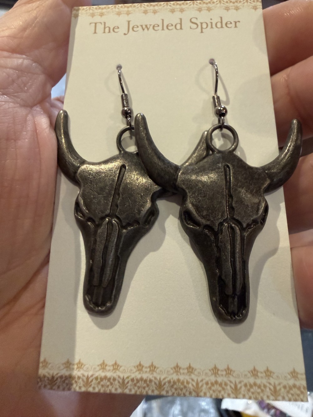 Earrings - Steer Skulls with Horns Pewter