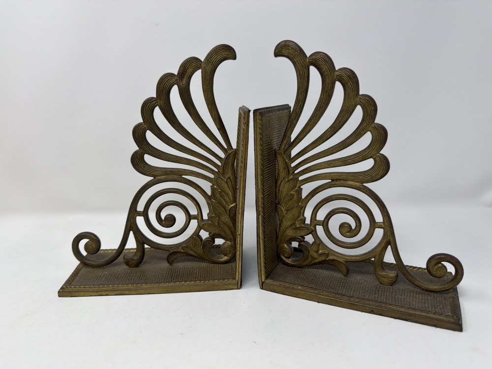 Vtg Hollywood Regency Brass Bookends