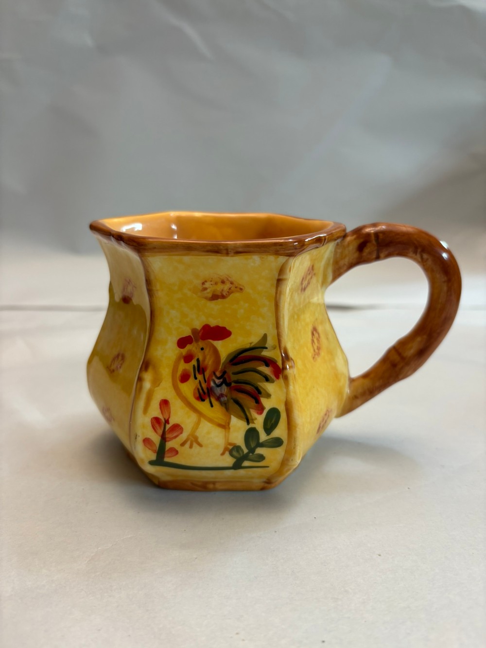 3pc Vintage Bamboo Rooster Ceramic Mugs Coffee Cups