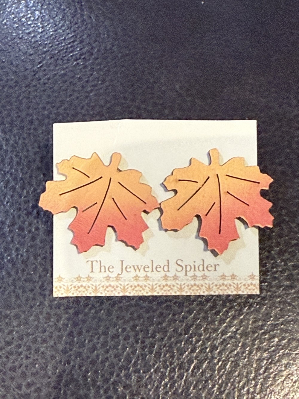 Stud Earrings -  Leaves, Leaf Orange and Red Wooden