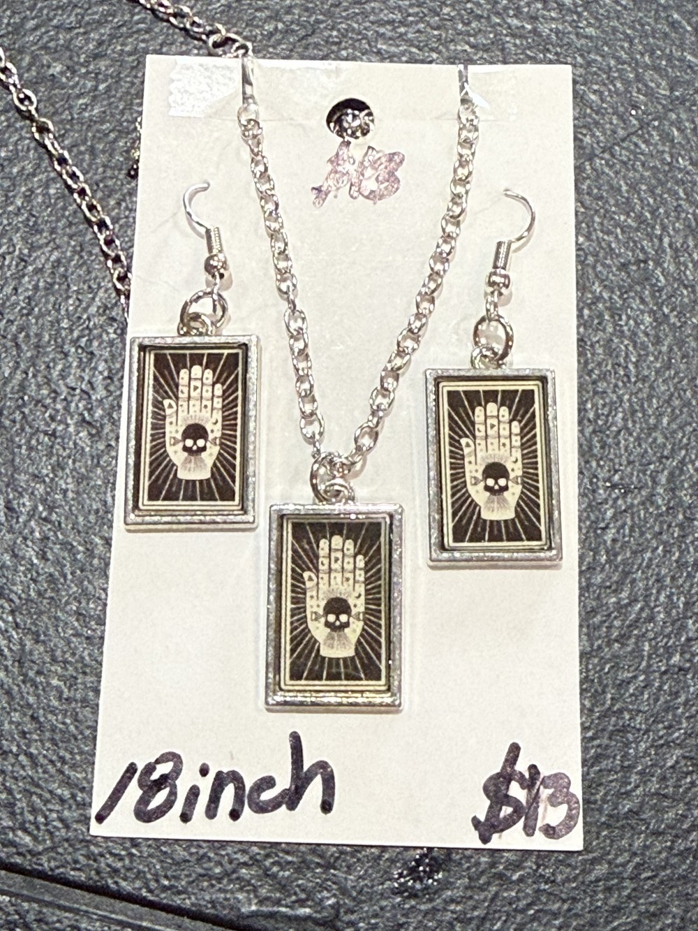 Necklace & Earrings Set - Hamsa with Skull Panel