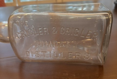 Antiq Crigler & Crigler Co Distillers Qt Whiskey Bottle- Uranium Glass