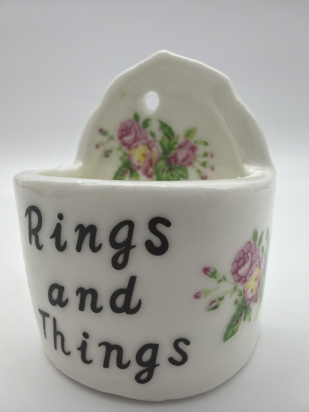 Vtg Porcelain Rings & Things Wall Pocket