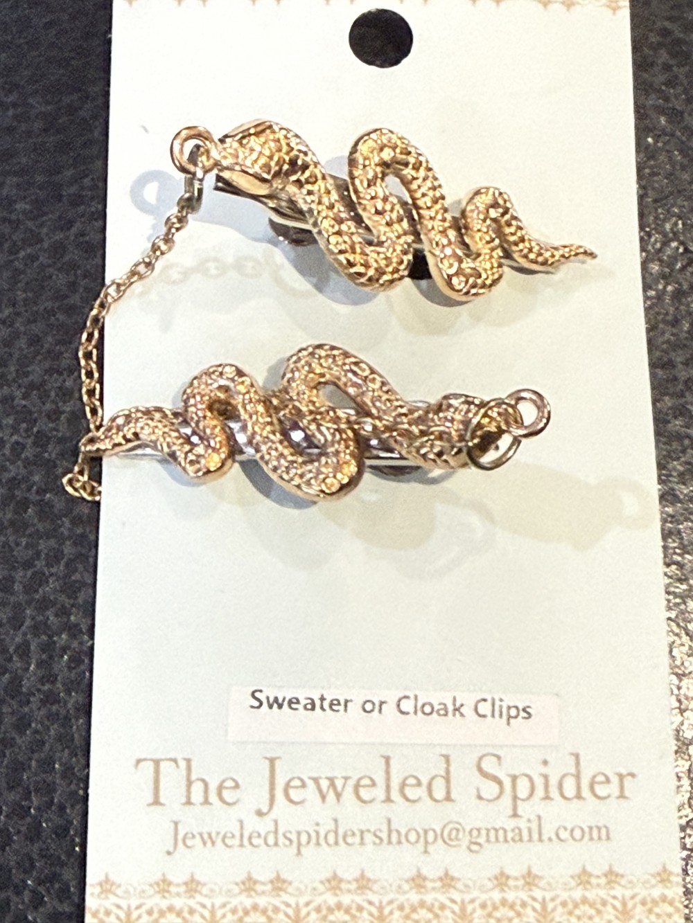 Sweater clips - Serpents, Snakes in Gold, Cloak Clips, Dress Clips