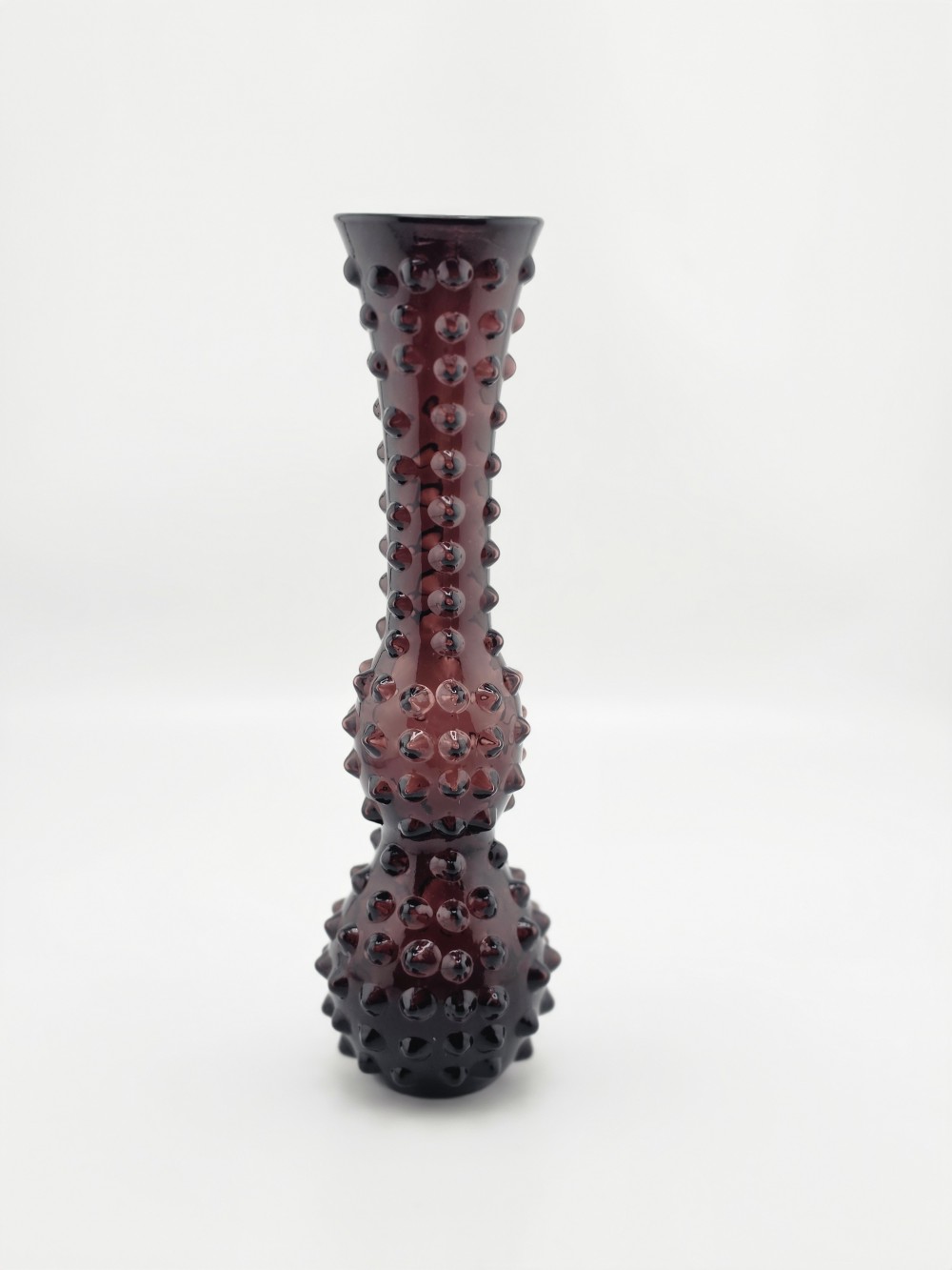VTG 1960s 11 in Amethyst Hobnail Dbl Ball Vase