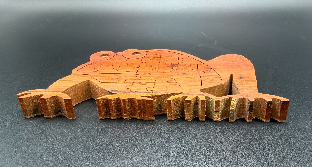 Handcrafted Wooden Frog Tray Puzzle - 3D Stand-Up Artisan Scroll Saw Art