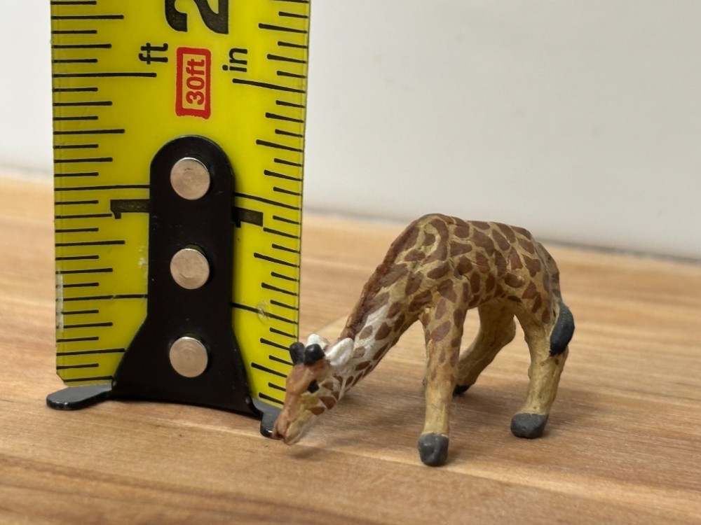 Giraffe Figurine Hand Carved Wood Miniature Grazing Safari Animal 1½