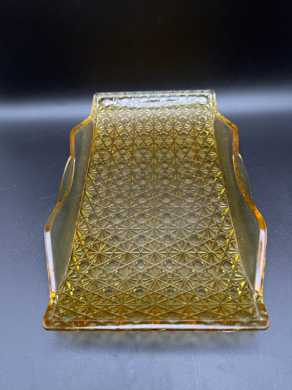 Vintage 1970s Indiana Glass Amber Valencia Rectangular Vanity & Serving Tray
