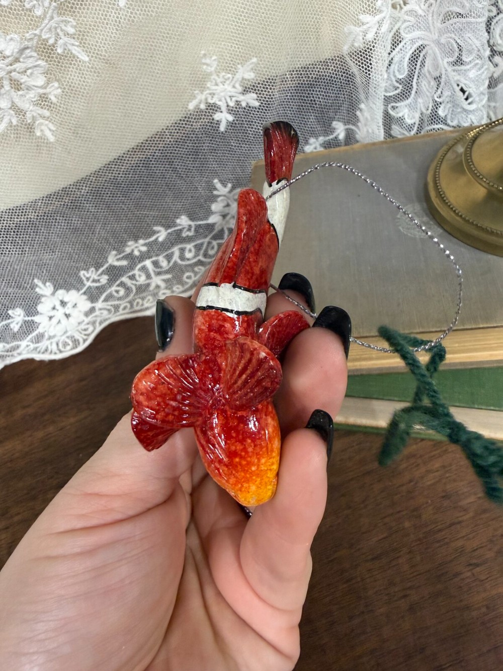 Clownfish Christmas Ornament Red and White Painted