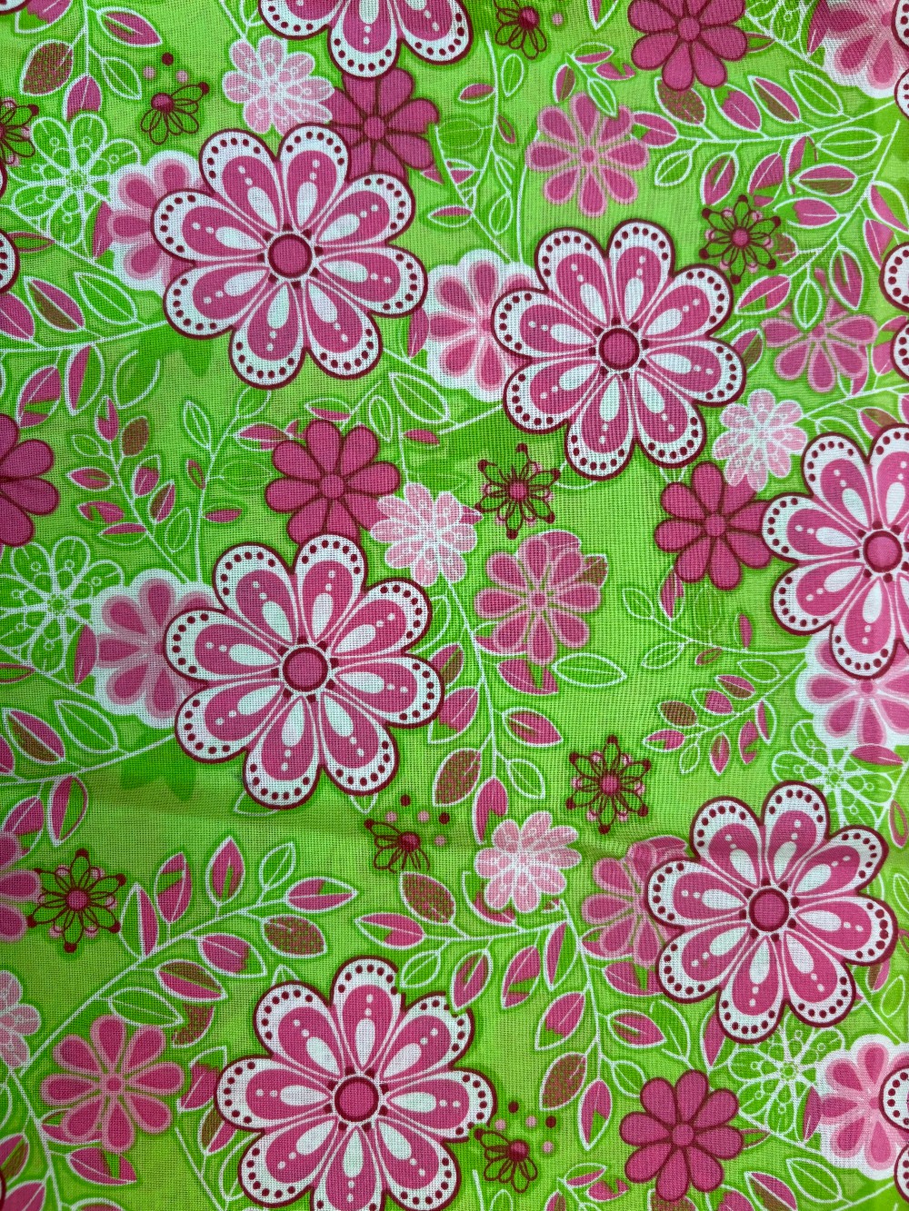 Lime Green and Pink Floral - Cotton: