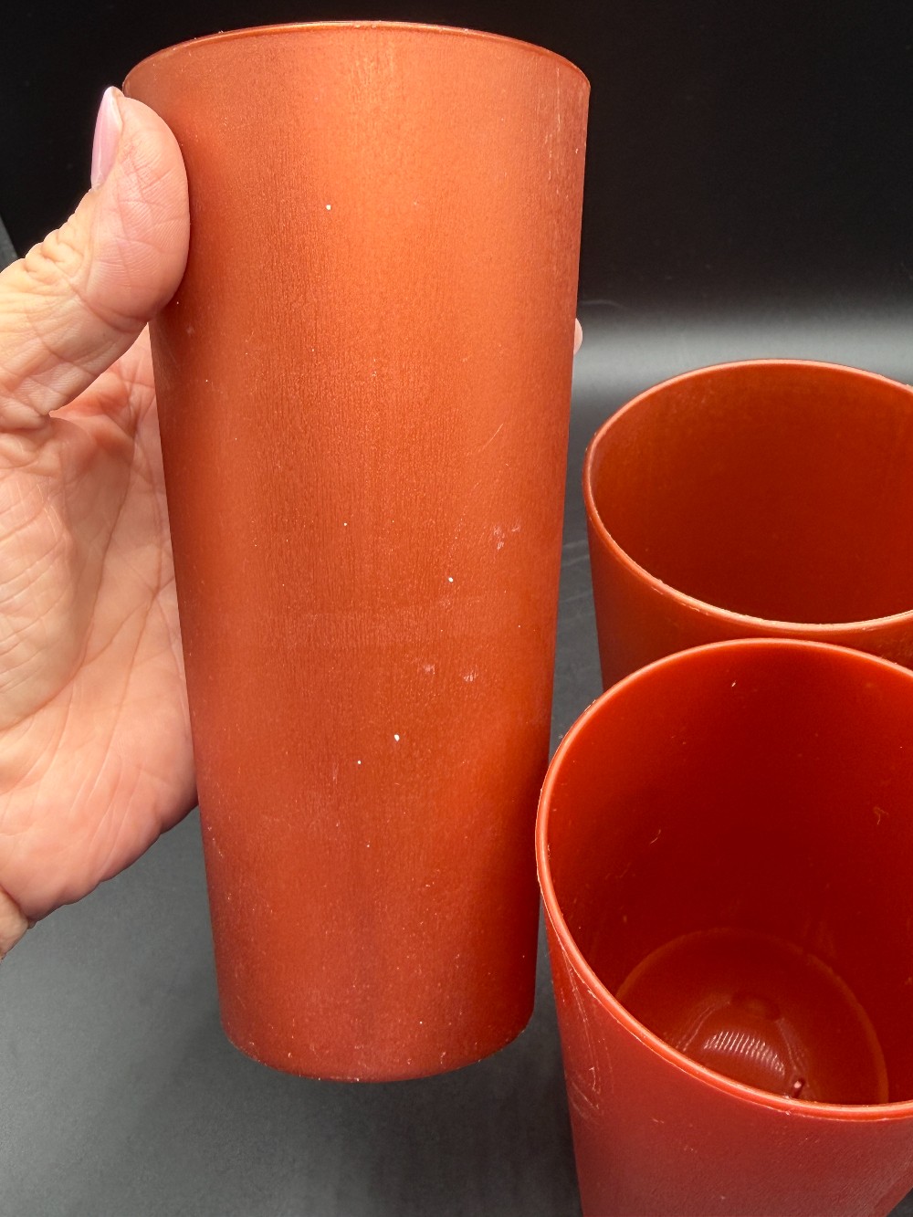 Vintage 1970s Nasco Plastic Mushroom Tumblers - Rust Copper & Silver Toadstool Cups - Set of 4 (Mold 3072)