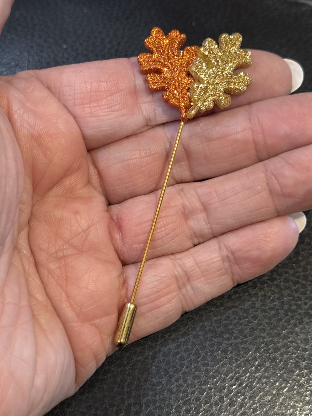 Hat Pin, Scarf Pin - Fall Leaves in Glitter,  Lapel Pin, Autumn, Fall, Thanksgiving