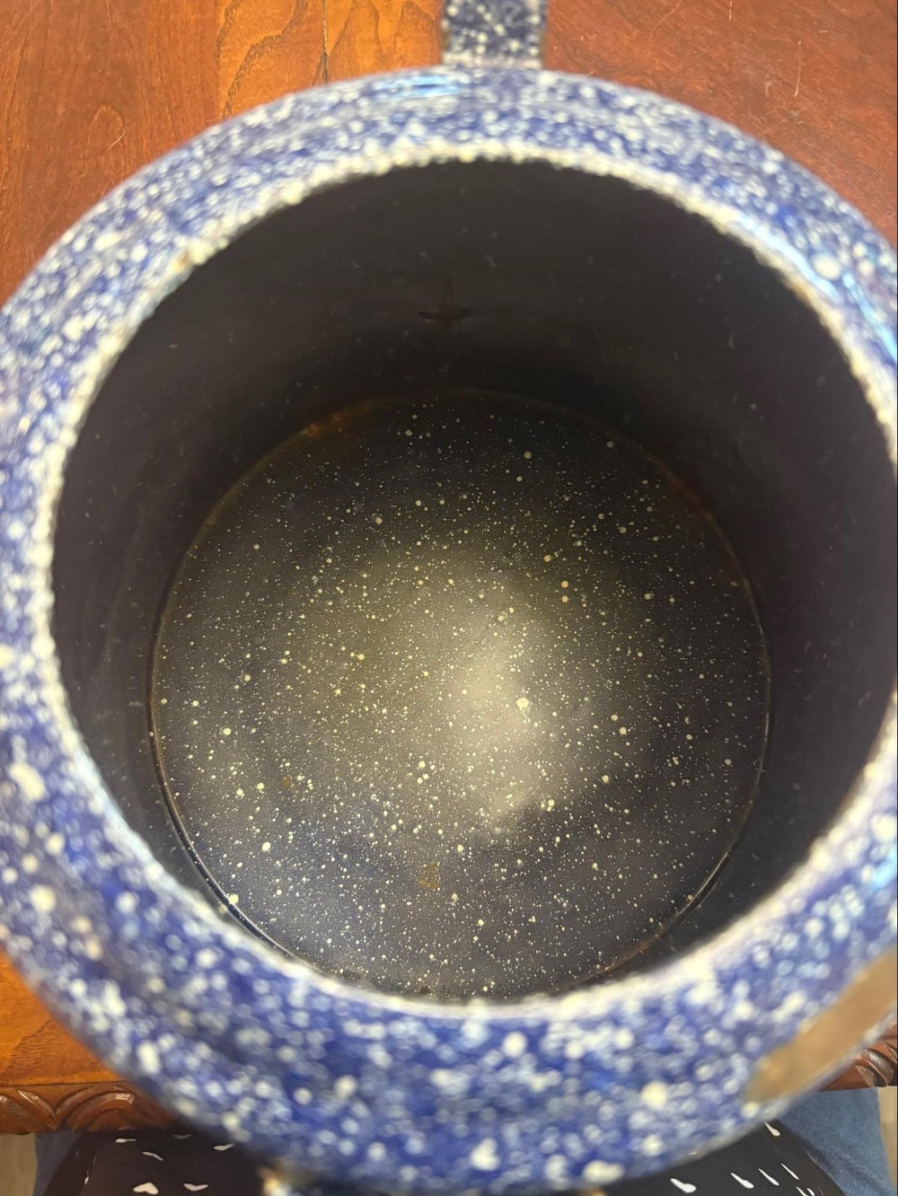 Blue Speckled Graniteware Camp Coffee Pot w/Lid