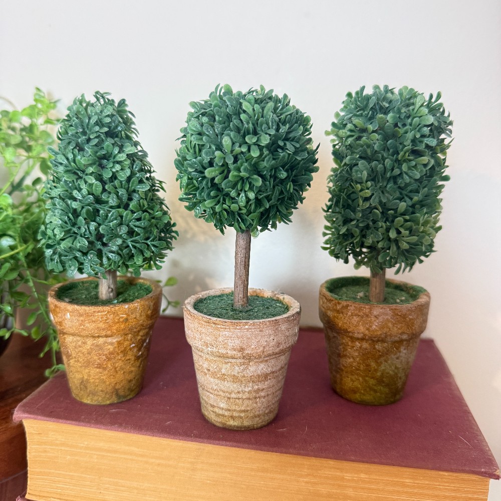 Miniature Faux Boxwood Topiaries, Set of 3
