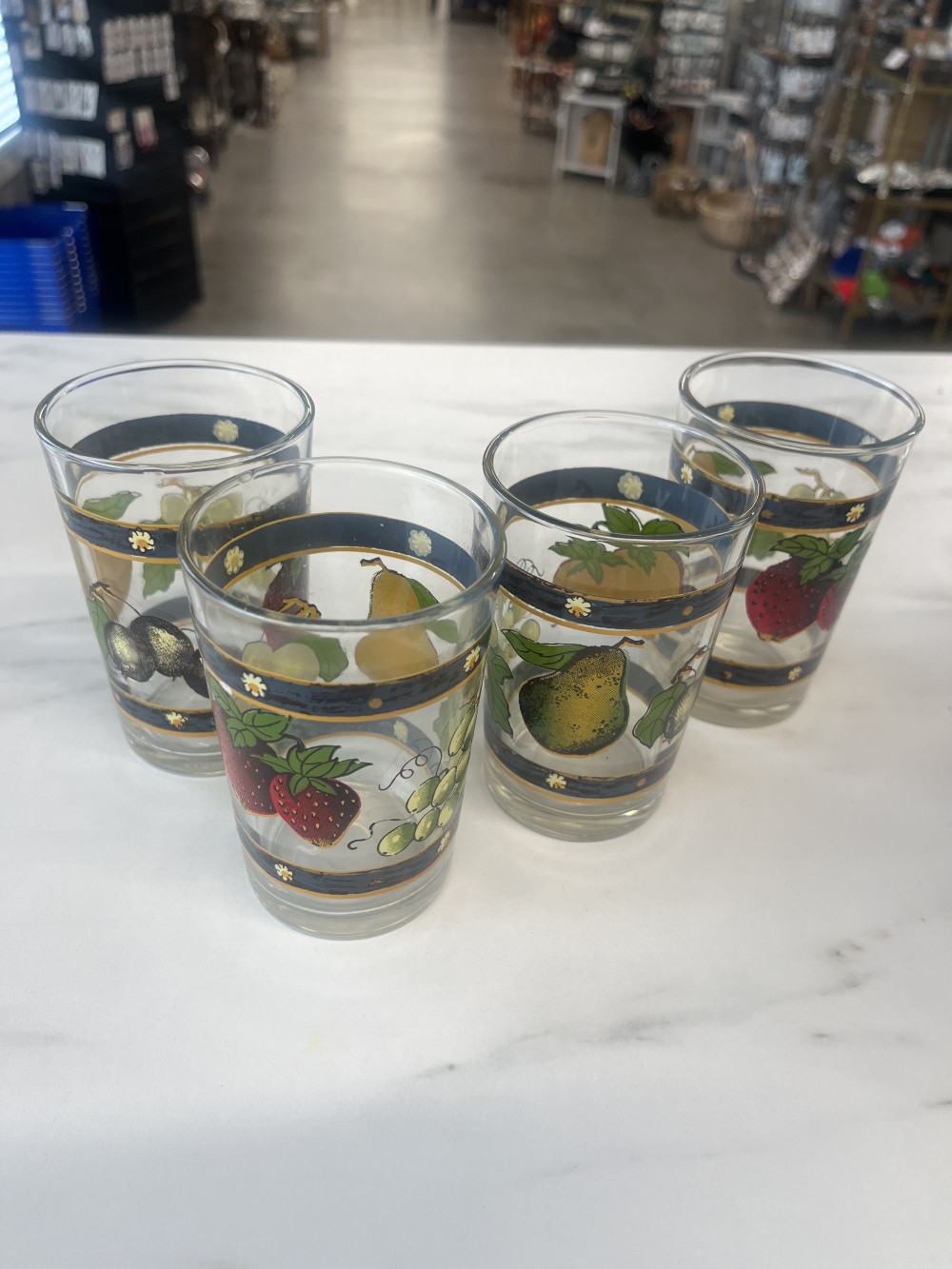 Set of 4 Vtg KIG juice glasses w/fruit
