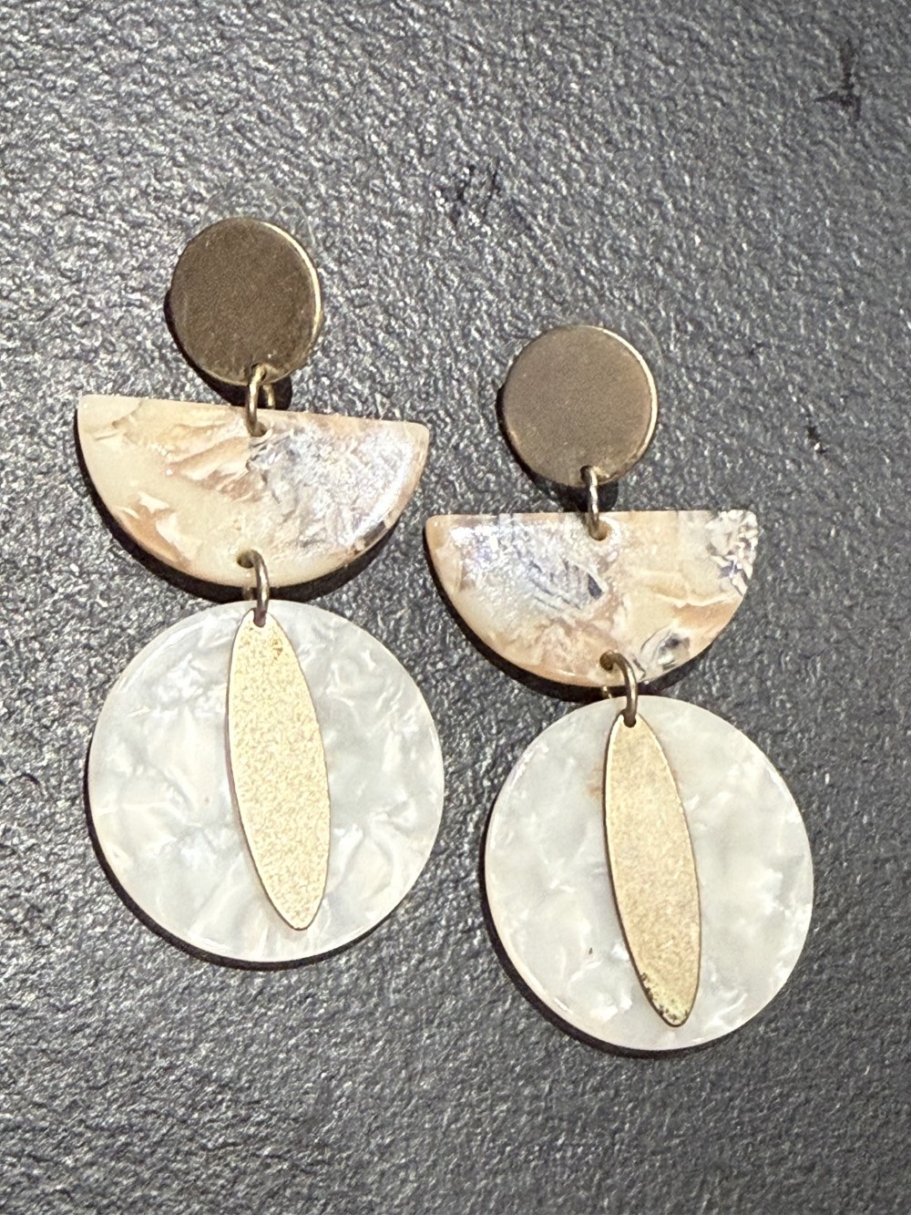Vintage Earrings - Acrylic discs with gold accents