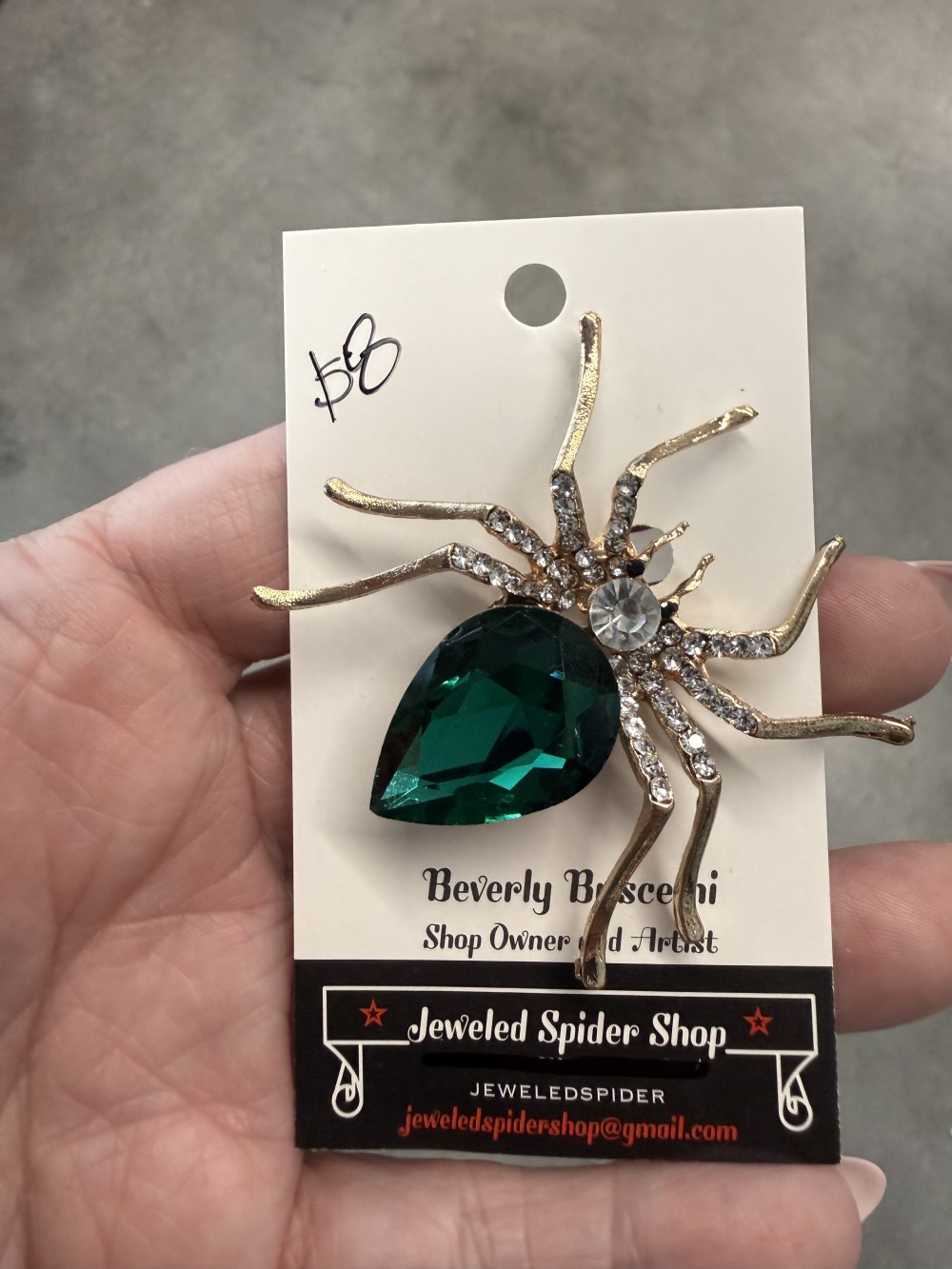 Brooch Pin- Spider Large Color Stone Rhinestone Gold