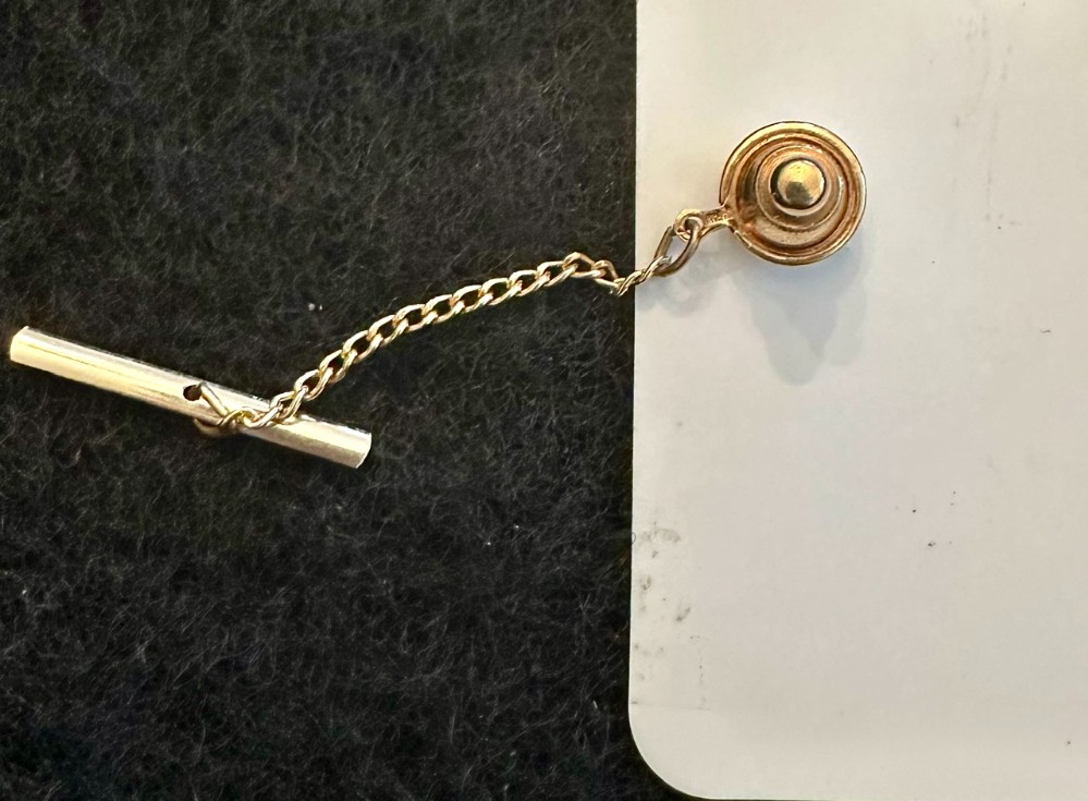Vtg. Gold Tone and Jade Tie Tack with Bar