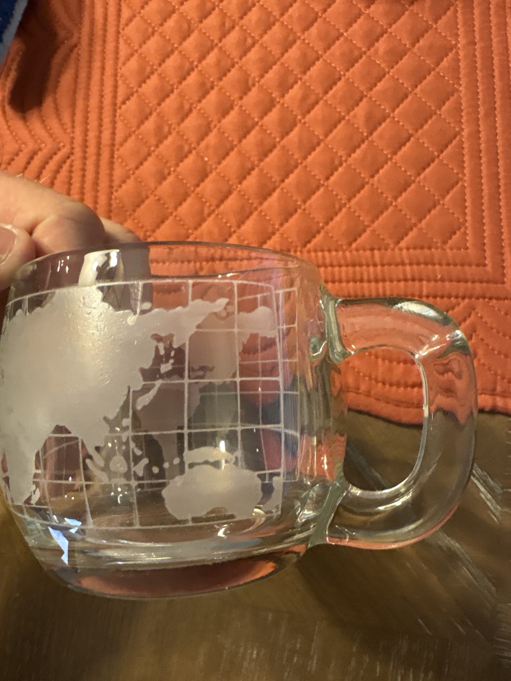 Nestle Etches Globe World Glass Mug VIntage 3 inch diameter