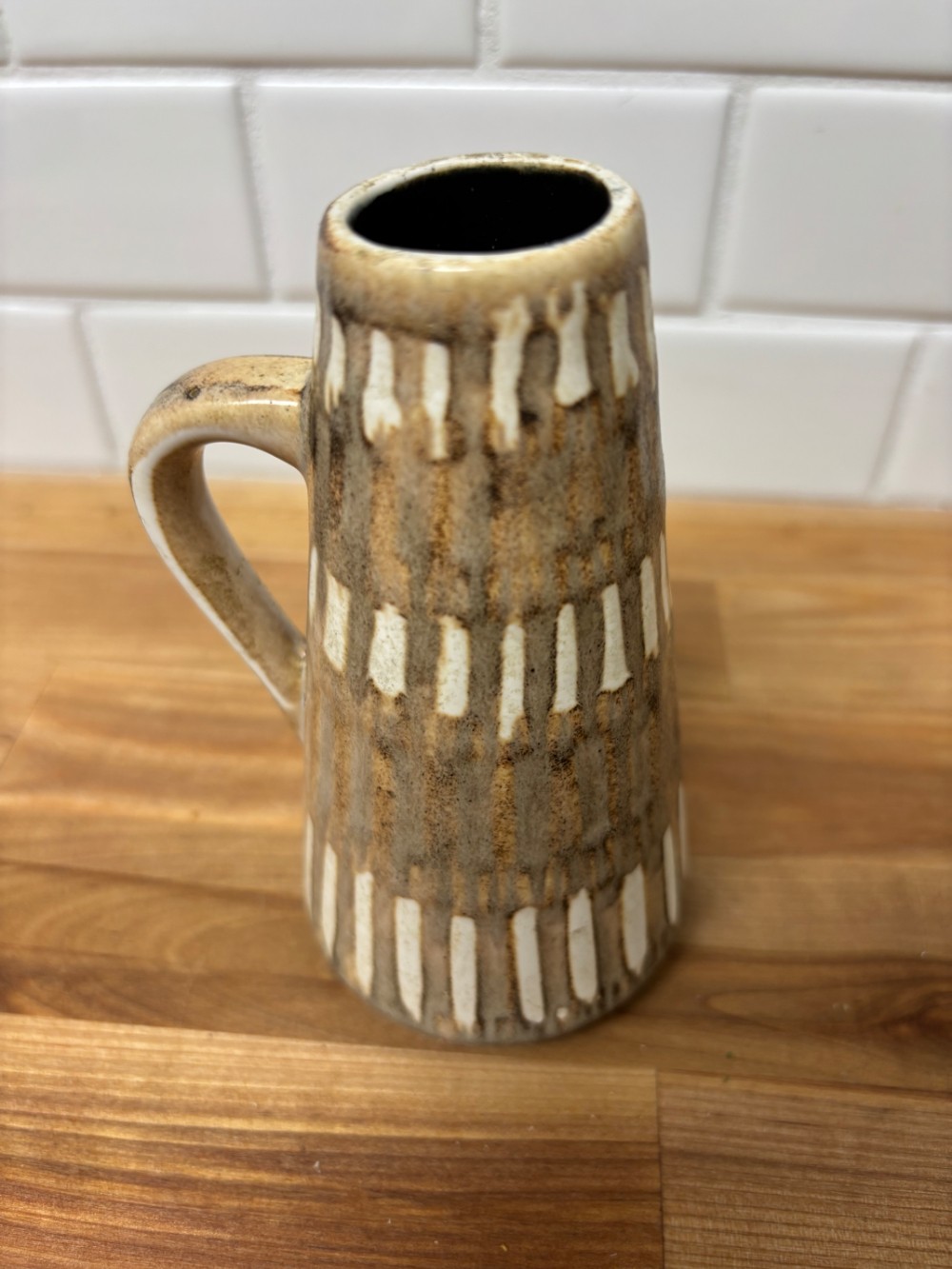 Brown Drip Glaze Pottery Bud Vase Pitcher Mid Century Style