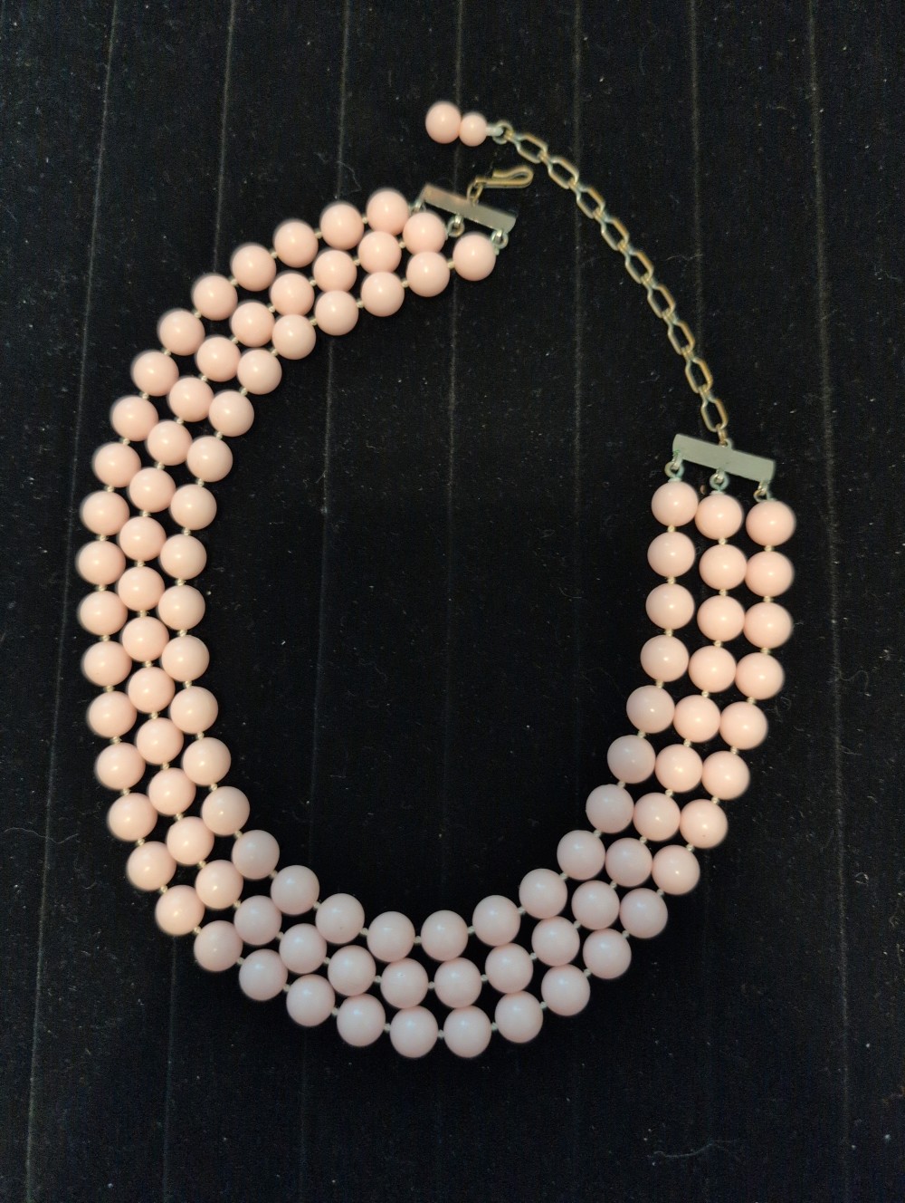Vintage pink bead triple strand necklace