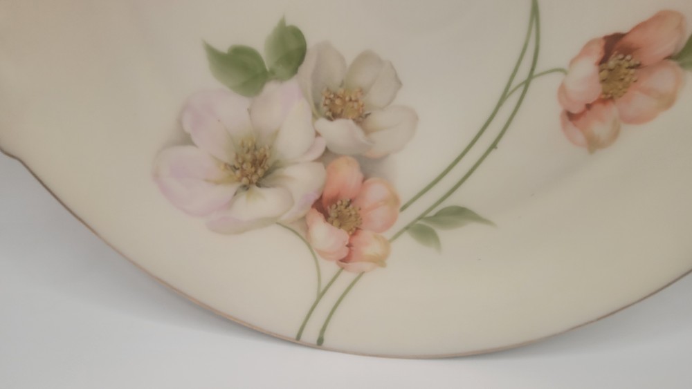 Handled Porcelain Cake Plate - Pink Wild Rose Dogwood Pattern