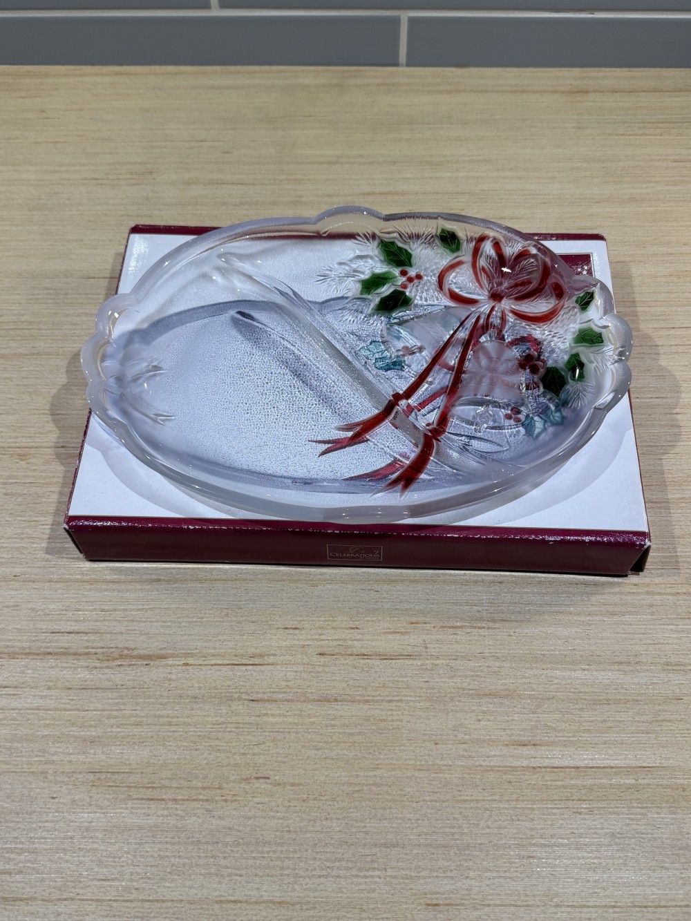 Vtg Mikasa Christmas Holly & Bow Platter