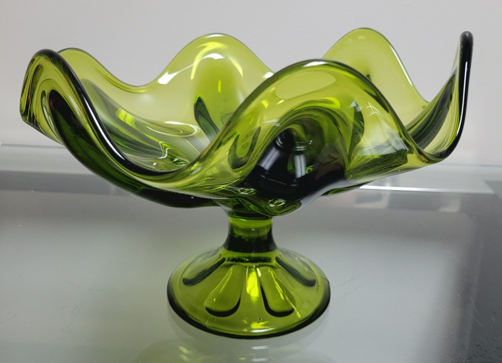 VTG 1964 Viking Glass 1434 Six Finger Compote Avocado