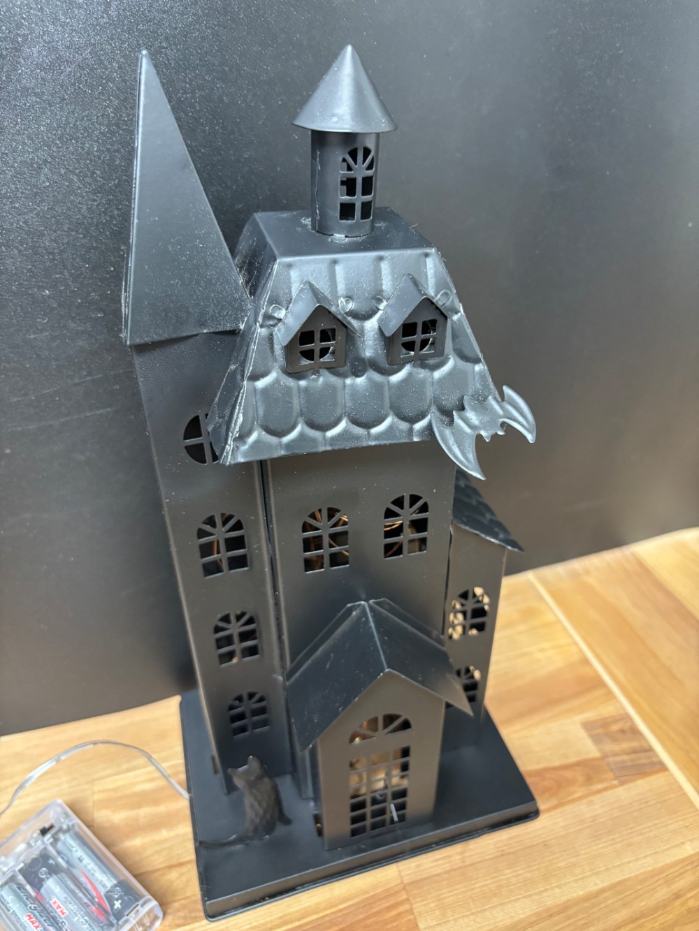 Lighted Metal Haunted House Halloween Decor Black Gothic Cat