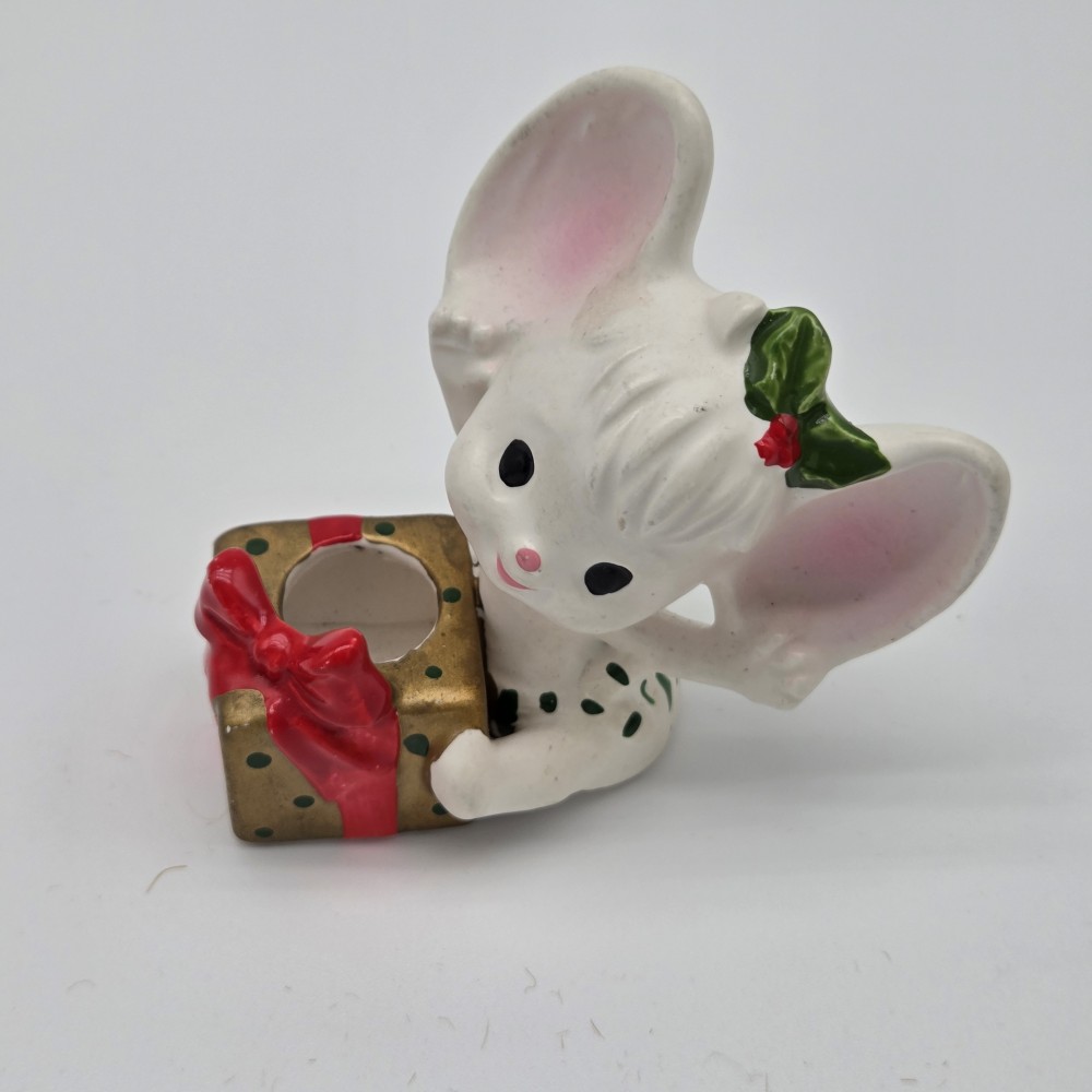 Pair of VTG Napcoware Christmas Mice Candle Holders