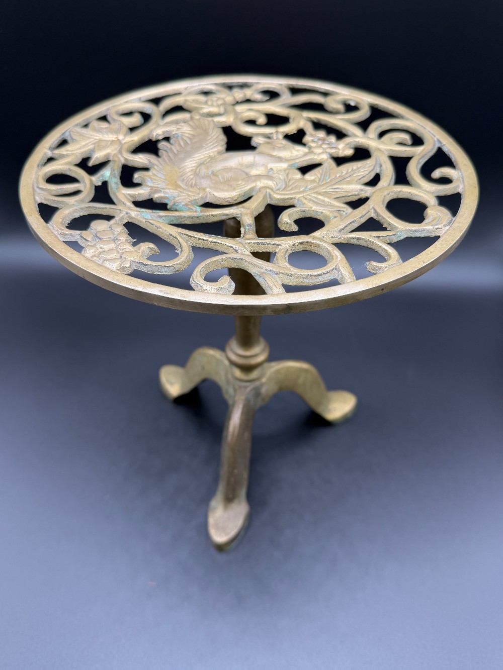 Brass Pedestal Round Plant Stand Squirrel Design