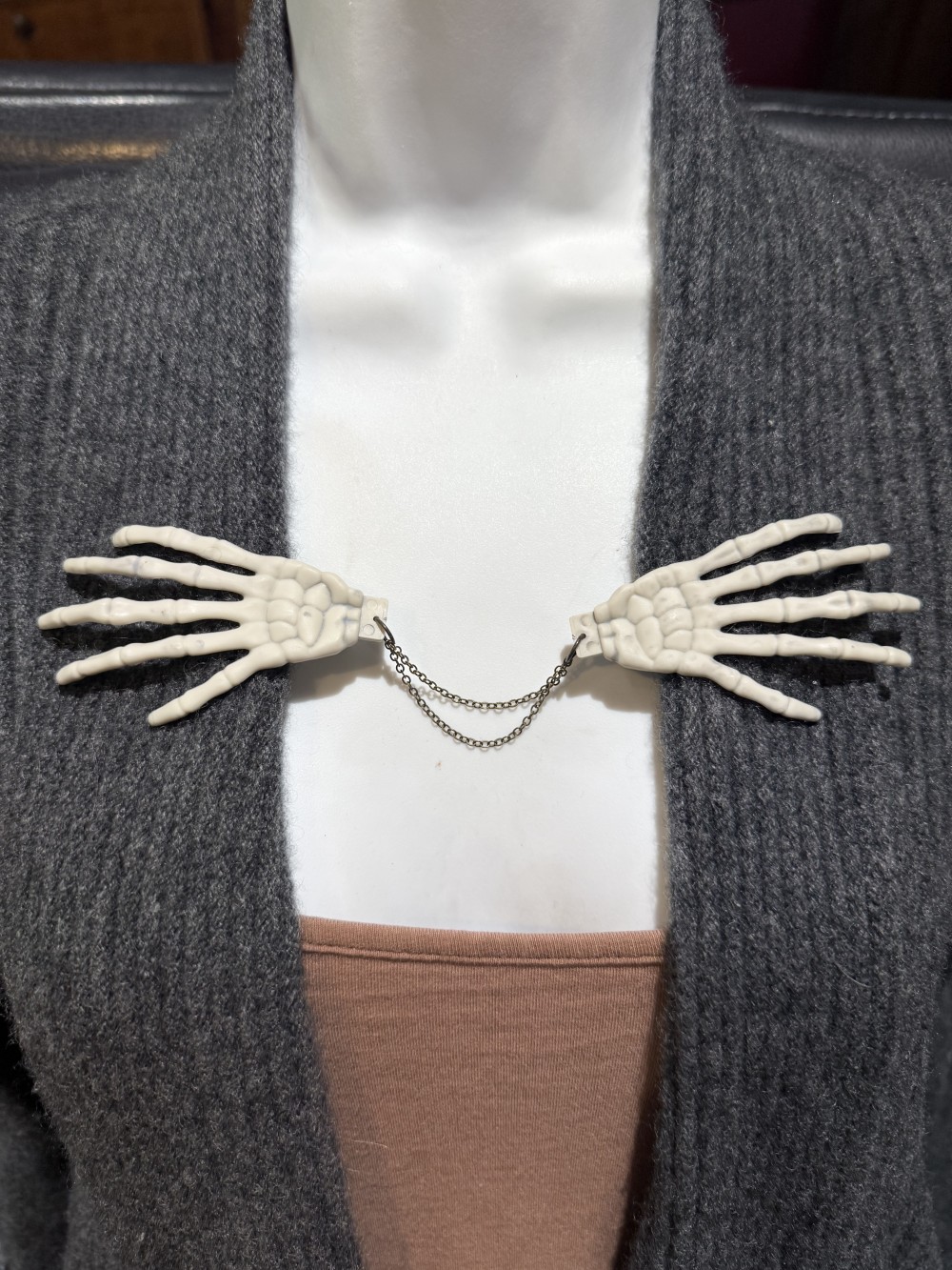 Sweater Clips - Skeleton Hands, Cloak Clip, Dress Clip, Collar Clip