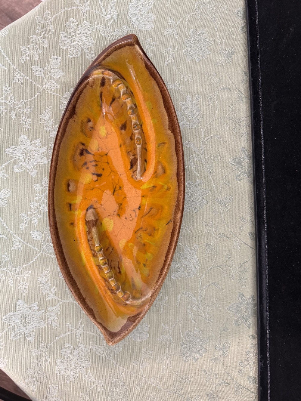 ASHTRAY, ORANGE/BROWN GLAZE, MCM