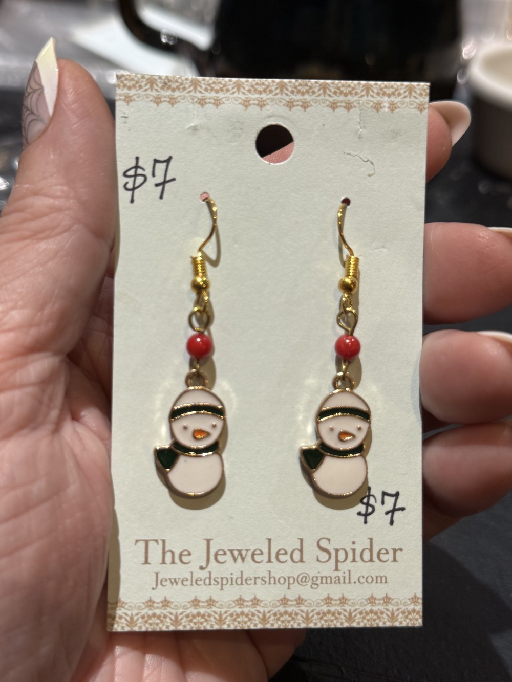 Earrings - Penguins in Enamel Red Bead