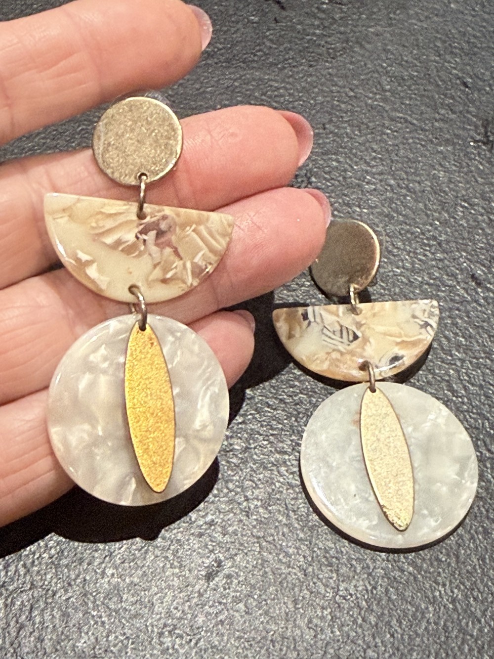 Vintage Earrings - Acrylic discs with gold accents