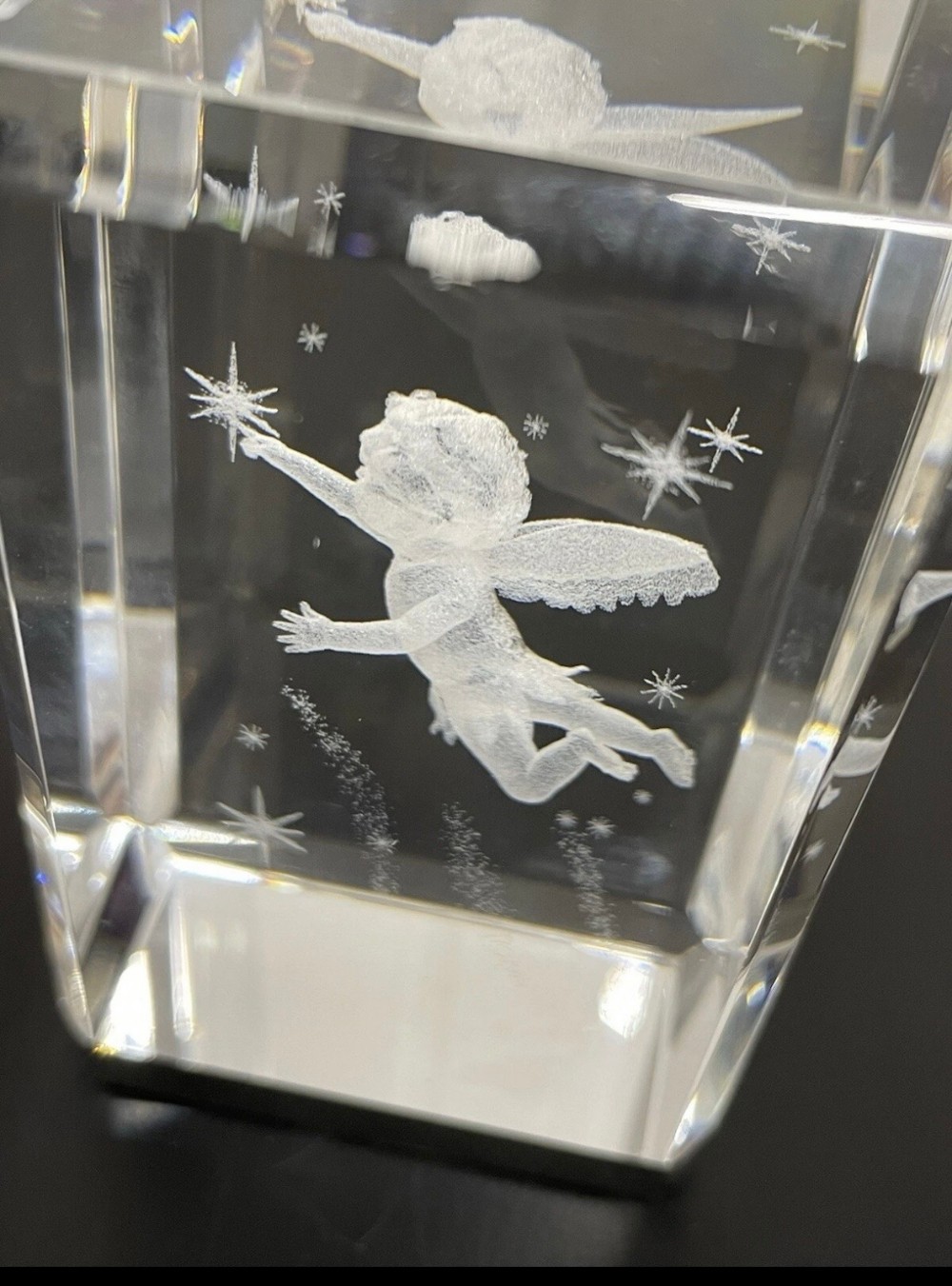 Crystal Art Glass 3D Laser Engraved Flying Cherub Paperweight Figurine Block