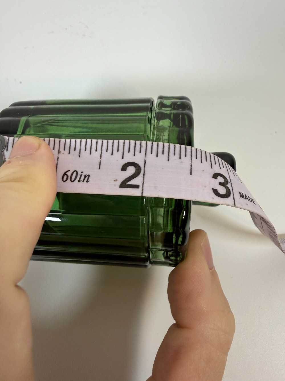 Green Glass jewelry box with Bow